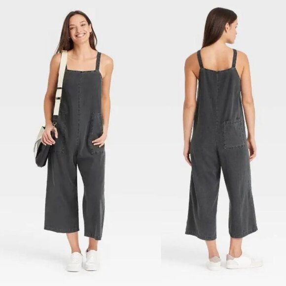 Universal Thread - Cropped Jumpsuit Linen Blend Overalls | Size XS | Gray - Picture 1 of 4